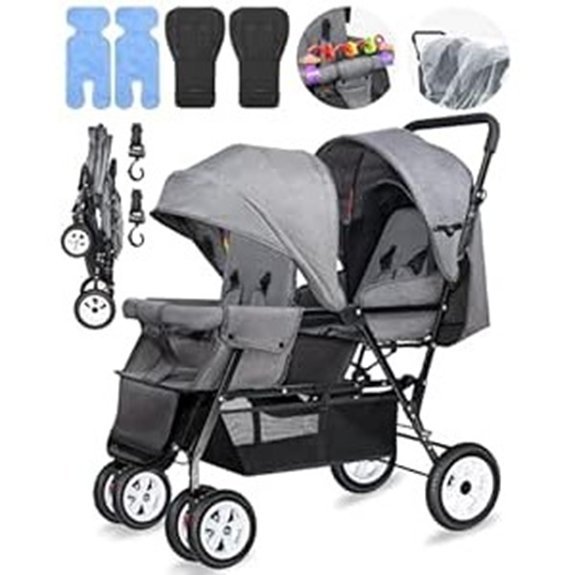 Foldable Tandem Double Stroller for Infants and Toddlers