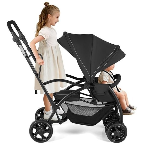 BABY JOY Sit-and-Stand Double Stroller (Black)