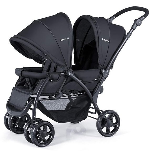 Baby Joy Foldable Double Tandem Stroller (Black)