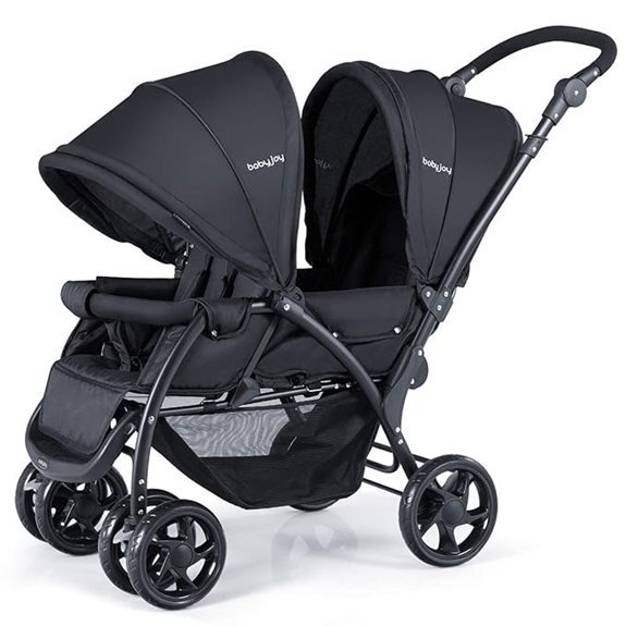 BABY JOY Foldable Lightweight Double Tandem Stroller (Black)