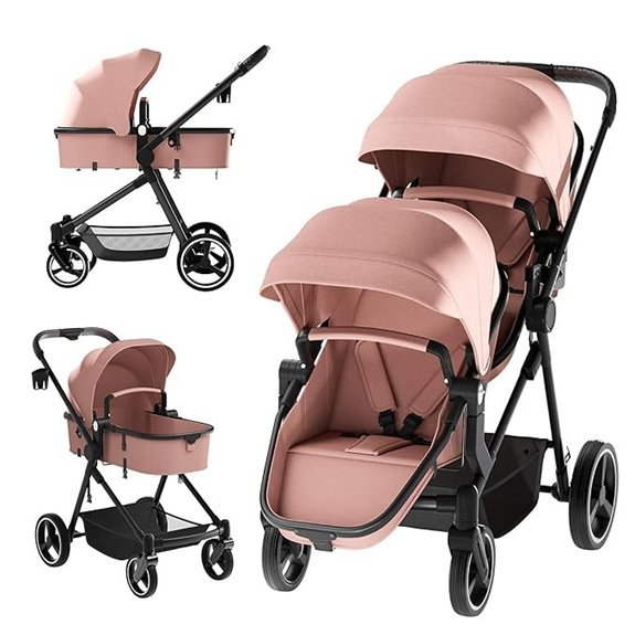 Lightweight Foldable Double Stroller for Twins (Pink)