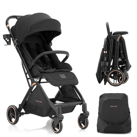 Gravity Folding Baby Stroller — Portable One-Hand Fold (Black)