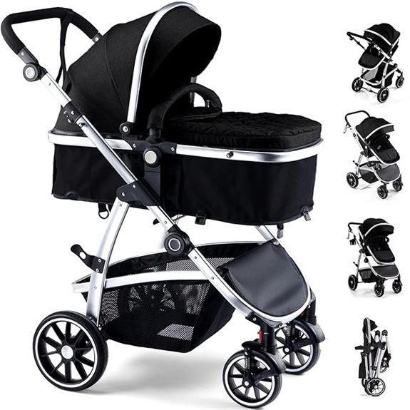 2-in-1 Reversible Baby Stroller with Bassinet (Black)