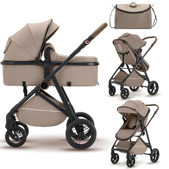 Reversible Foldable High-Landscape Baby Stroller (Brown)