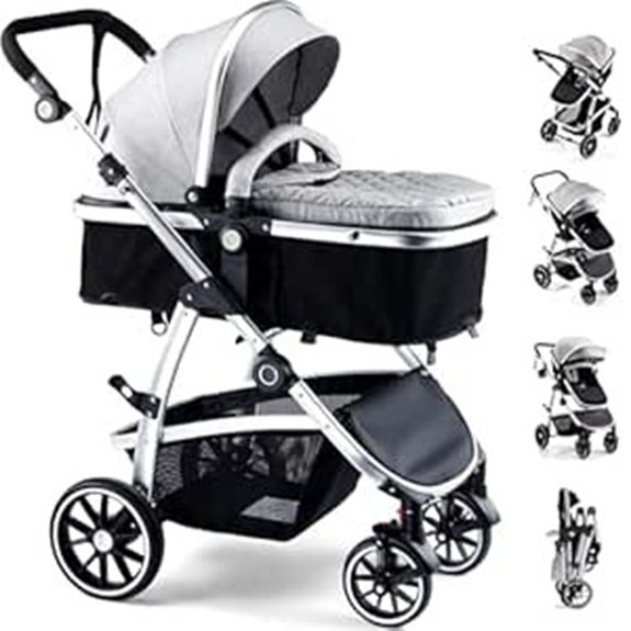 2-in-1 Reversible Foldable Baby Stroller (Gray)