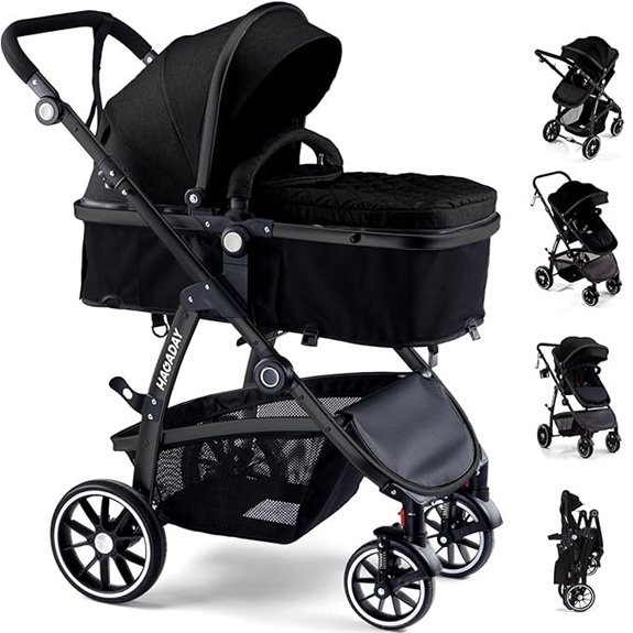 2-in-1 Reversible Foldable Baby Stroller (Black B)
