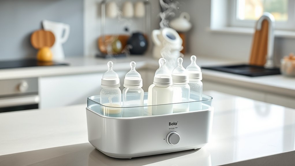 steam sterilizes baby bottles